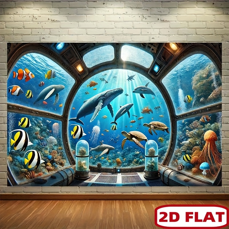 수중 잠수함 창문 고래상어 태피스트리 2D 평면 인쇄  - Ocean Aquarium 리뷰 및 가격
