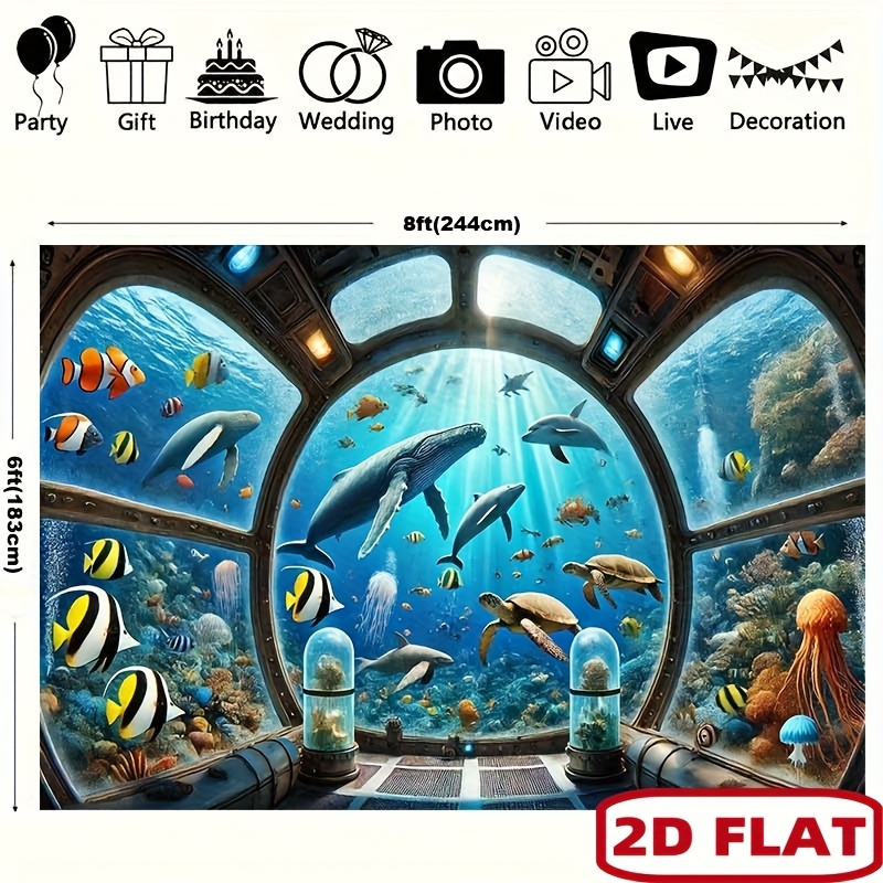 수중 잠수함 창문 고래상어 태피스트리 2D 평면 인쇄  - Ocean Aquarium 리뷰 및 가격