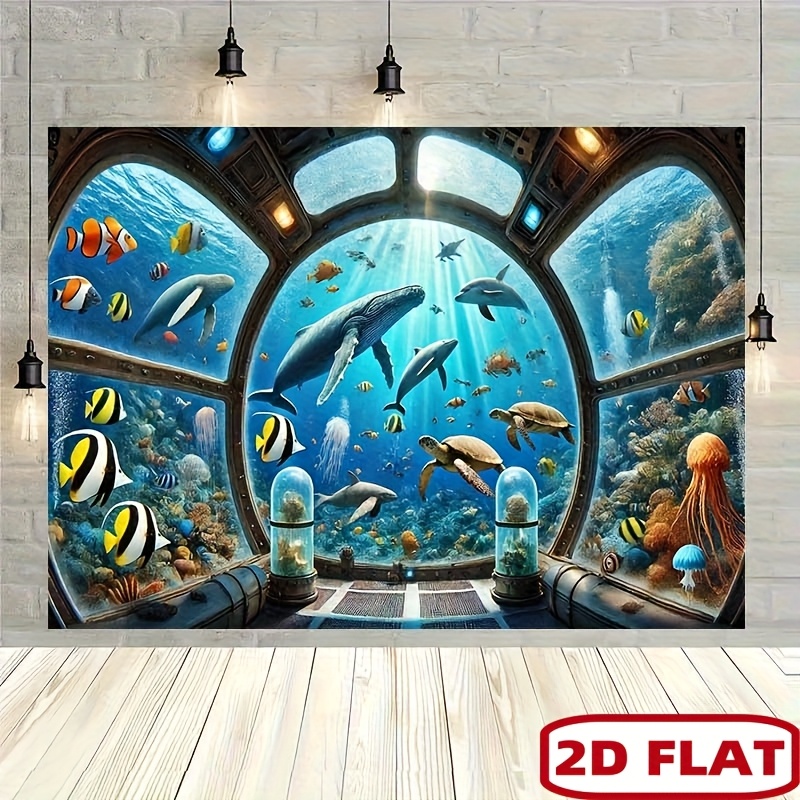 수중 잠수함 창문 고래상어 태피스트리 2D 평면 인쇄  - Ocean Aquarium 리뷰 및 가격